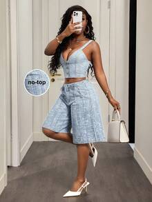 Slaydiva Quần short Bermuda denim dáng rộng, đa năng dành cho nữ, cỡ lớn, có túi. - Rửa nhẹ - Xem 1