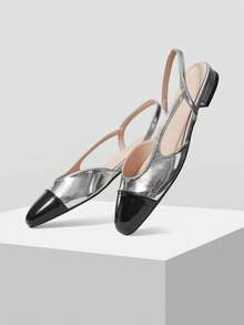 MOTF SPRING AND SUMMER NEW SPLICING SMALL ROUND TOE WOMEN'S SHOES, SLINGBACK LOW VAMP FLAT SHOES WOMEN SPRING SHOES - Black Silver - View 9
