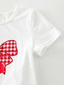 2pcs/Set Young Girl Watermelon Knit Top And Woven Plaid Skirt Outfit - Green - View 7