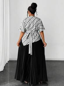 Maweii Bộ 2 món áo thun in kỹ thuật số vạt không đều + quần ống rộng cạp chun, thích hợp cho nữ vào mùa xuân, hè, thu, đông, Halloween, Lễ Tạ ơn, Giáng sinh, thanh lịch và thời trang cho công sở, hẹn hò. - màu đen - Xem 2