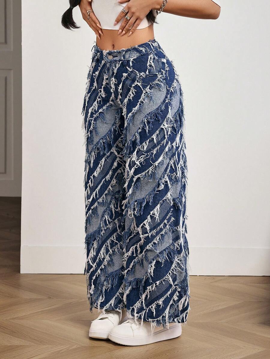 SHEIN PETITE Women's Casual Versatile Flared Jeans With Pockets And Button Design - Blue - View 1