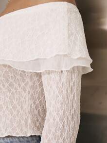 Aralina Floral Lace And Mesh Long Sleeve Off The Shoulder Strapless Top - Beige - View 8