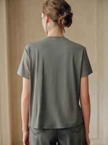 Anewsta Women's Heavy Chain Print Rhinestone Embellished T-Shirt - Grey - View 7