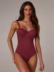 SHEIN BAE Fashionable & Elegant Bodysuit With Cup Design - Burgundy - View 7