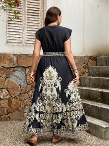 SHEIN LUNE Đầm dáng suông cỡ lớn với tay áo xếp bèo, kiểu dáng châu Âu. - Nhiều màu - Xem 3