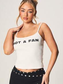 MISSGUIDED Not A Fan 文字印花无袖圆领罗纹吊带背心，适合休闲夏季街头时尚穿搭 - 白色 - 查看 5