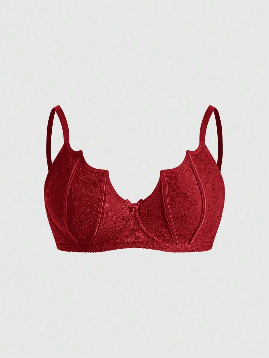 ROMWE Áo lót và áo ngực không gọng ren hoa kiểu Gothic cỡ lớn. - Màu Đỏ Sâu - Xem 1