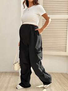 SHEIN Maternity Clothes Maternity Pants Summer Pregnant Clothes Black Maternity Overalls Comfortable, Casual - Black - View 3