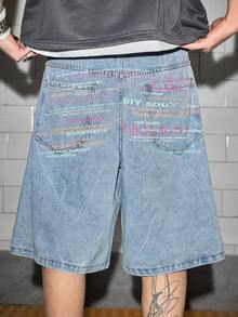 ROMWE MEN Street Life Men's Distressed Blue Denim Shorts - Blue - View 1