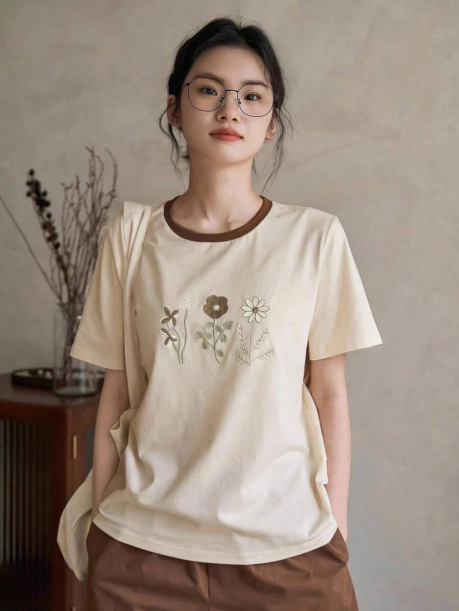 FRIFUL 女士休闲印花短袖T恤 - 米色 - 查看 1