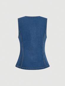 Sweetra 女士时尚休闲优雅百搭牛仔背心、夹克和外套 - 中等水洗藍 - 查看 2