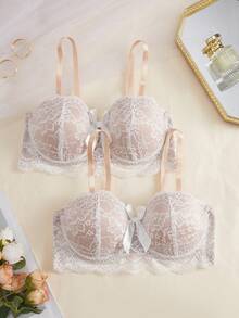 DesireSculpt 2pcs Elegant Lace Wireless Bra For Women - Multicolor - View 5