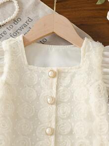 SHEIN Elladie kids Garden Girls 韩版时尚套装，碎花短袖上衣+半裙两件套，可爱甜美，适合夏季 - 白色 - 查看 9
