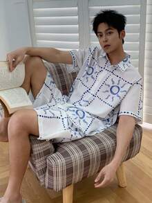 DAZY 男士夏季印花短袖衬衫短裤睡衣套装 - 彩色 - 查看 7