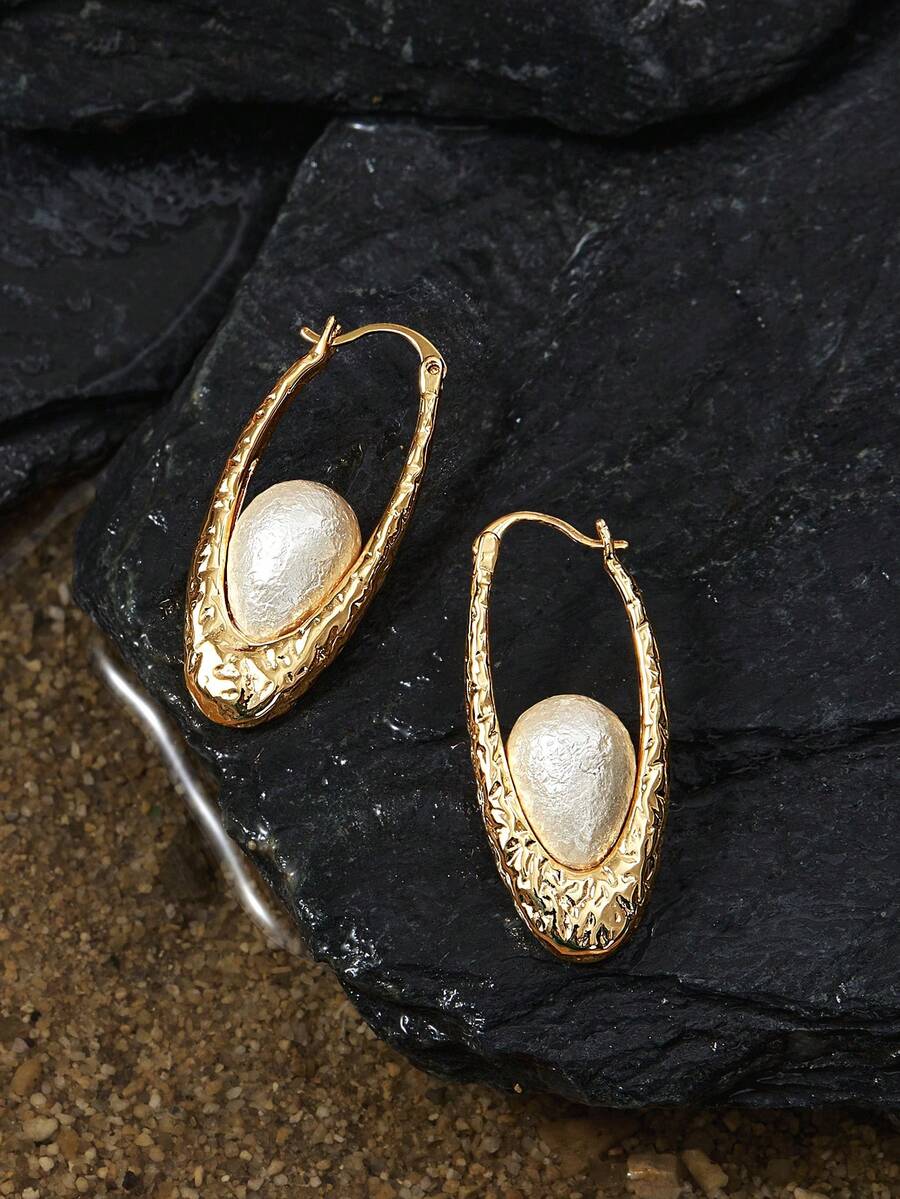 Opalesca Women Hoop Earrings,Outfits,Old Money,Beaded,Wedding/Bridal Accessories,Fairycore/Fairy,Pearl,For Mom/Women/Girl/Mother,Elegant,Premium,Classy,Crystalsbeaded,Wedding/Bridal Accessories,Fairycore/Fairy,Pearl,For Mom/Women/Girl/Mother,Elegant,Premium,Flower,Crystals,Gold,Easter,Travel/Beach/Vocation,Boho - Yellow Gold - View 1