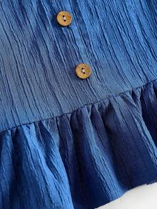 SHEIN 少女休闲纹理编织蓝色无袖上衣和直筒裤套装，适合度假、派对、优雅场合、返校季、春夏户外度假、家庭野餐、日常穿着。 - 藍色 - 查看 7