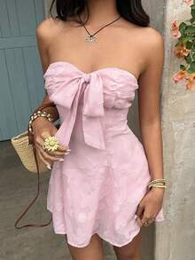 Sunnyshic 女士雪纺提花裹身露背连衣裙，度假款 - 粉色 - 查看 4