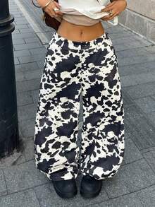 Coolane 男女夏季西部牛仔风街头服饰演唱会服装 Y2K 森林迷彩宽松低腰香蕉裤 - 黑色 - 查看 6