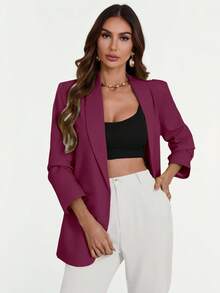 Aveloria Modichic 休闲纯色翻领西装外套，春秋季款 - 紫色 - 查看 7