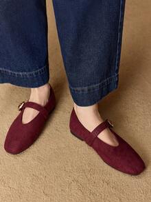 MOTF PREMIUM WOMEN'S COMMUTING CASUAL COMFORTABLE VERSATILE MARY JANE SQUARE TOE FLAT SHOES VALENTINE'S DAY - Burgundy alligator pattern - View 7