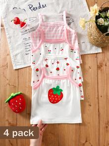 SHEIN Bộ 4 áo hoa nhí cho bé gái, thoải mái và thời trang theo phong cách đồng quê, phù hợp cho mùa xuân/hè. - Hồng - Xem 3