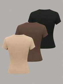 Plivvot Camiseta casual de mujer de manga corta de unicolor, versátil - Multicolor 17 - Ver 2