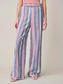 Nöista Wide-Leg Pants Vertical Stripes With A Elastic Waistband. Set, Co-Ords, Summer, Spring, Women. Woman Outfit. - Blue - View 1