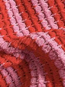 Swim Vcay 3pcs/Set Bohemian Style Crochet Fabric Drawstring Swimwear Cover Up Bikini Set - Rose Red - View 6