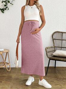 SHEIN Maternity Tank Top And Adjustable Waist Drawstring Fitted Skirt 2 Pieces Set - Baby Pink - View 5