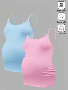 Modmama Camiseta de tirantes de maternidad de unicolor, minimalista y de alta elasticidad para uso diario - Multicolor - Ver 12