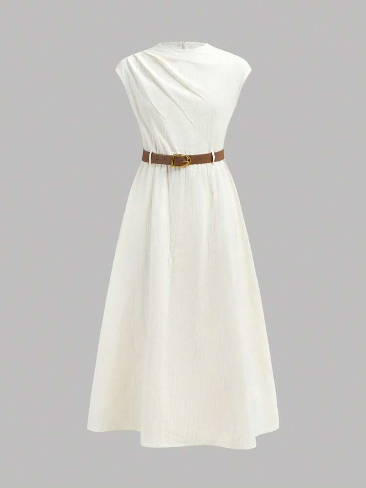 Firerie Kids Firerie Kids NovaGlow Tween Girl Tween Girls Casual Chic Commuter Stand Collar Flounce Waist Khaki A-Line Dress White Casual Full Length Dress For Young Girl Junior White Dress With Belt Tween Cream Dress White Modest Dress For Tweens,Kids - White - View 5