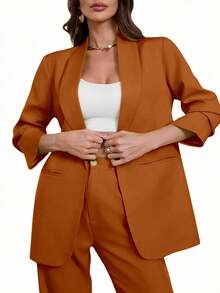 Aveloria Modichic Áo blazer dáng suông cổ bẻ, mở phía trước. - Cà phê nâu - Xem 3