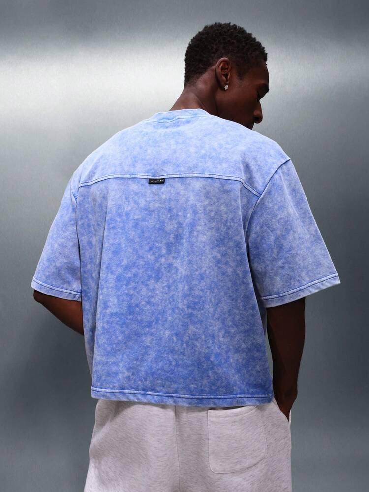 PLAYBOY X SUMWON T-shirt col rond à manches courtes oversize, lavé, avec imprimé logo poitrine, en coton, style décontracté streetwear d'été