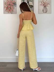 Siren Gaze 2件套女士优雅提花吊带背心和裤子套装，夏季 - 黃色 - 查看 3