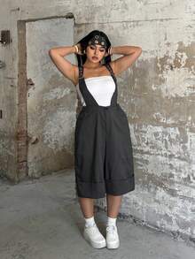 POPSWAY Spring/Summer New Elegant Fashion Casual Design Adjustable Buckle Strap Pants, Cuffed Hem 7/8 Length High Waist Wide Leg Loose Fit Versatile Casual Pants For Women - Dark Grey - View 3