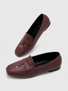 CUCCOO BIZCHIC Women's Fashion Daily Wear Square Toe Shoes With Gold Lock Decor Valentine's Day - Brown - View 10