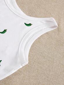 INAWLY Chili Pepper Embroidery Design Women's Round Neck Camisole - White - View 5
