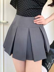 FRIFUL 女士纯灰色百褶短款修身百搭裙 - 灰色 - 查看 6