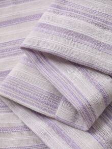 DAZY Striped Pattern Frill Trim Loose V-Neck Short Sleeve Jumpsuit - Dusty Purple - View 7