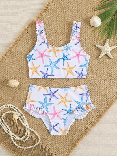 SHEIN Young Girls Cute Printed Beach Vacation Swimwear Set