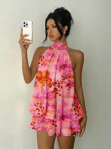 Đầm ngắn hở lưng buộc dây màu hồng in họa tiết hoa lan thanh lịch của Aloruh dành cho nữ, thích hợp cho hẹn hò, đi chơi tối, mùa hè, tuần trăng mật, dự tiệc cưới, nghỉ mát, dự tiệc sinh nhật, và cả ngày lễ tình nhân. - Nhiều màu - Xem 3