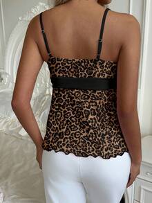 CovetEZ 女士豹纹印花休闲优雅修身吊带背心，蝴蝶结娃娃衫设计——撞色Y2K复古可爱甜美少女风，春夏外出完美之选，S码 - 彩色 - 查看 3