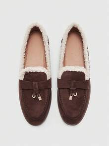 CUCCOO BIZCHIC Women's Casual Commuter Patchwork Faux Fur Slip-On Loafers - Coffee Brown - View 2