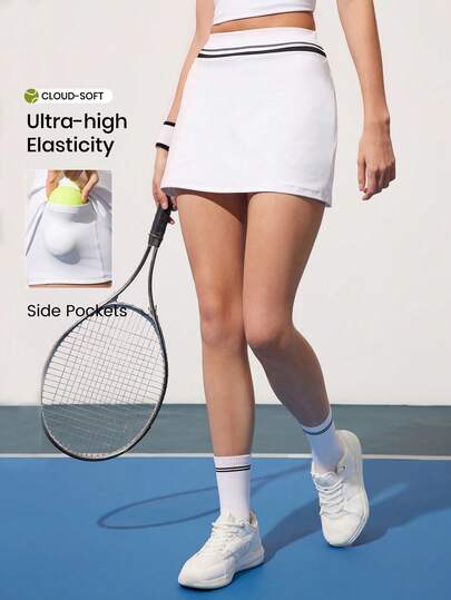 CourtClass Casual Versatile Contrast Color Slim Fit Pocketed Tennis Skirt