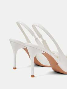 CUCCOO HITCHD Women Shoes Pointed Thin Heel White Three-Dimensional Flower Pearl Back Strap Women's Slingback Shoes Wedding Party Banquet Simple Fashion Sleek Women's High Heel Shoes Women's Wedding Shoes - Snow White - View 4