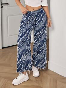 SHEIN PETITE Women's Casual Versatile Flared Jeans With Pockets And Button Design - Blue - View 3