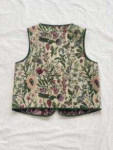 Soleia 大码女式度假休闲复古热带植物提花系带纹理面料背心 - 彩色 - 查看 2