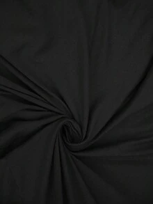 SHEIN Clasi Vestido midi de línea A con cuello en V, textura de punto, cintura con volantes y cadena, para mujer talla grande, primavera/verano - Negro - Ver 5