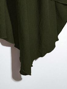 Linhara Plus Size Women's Casual Solid Color Asymmetric Hem Skirt, Summer - Army Green - View 4