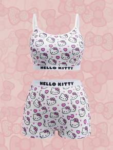 HELLO KITTY AND FRIENDS | SHEIN Plus Size Letter & Cartoon Graphic Bra And Boyshorts Set - Pink - View 1